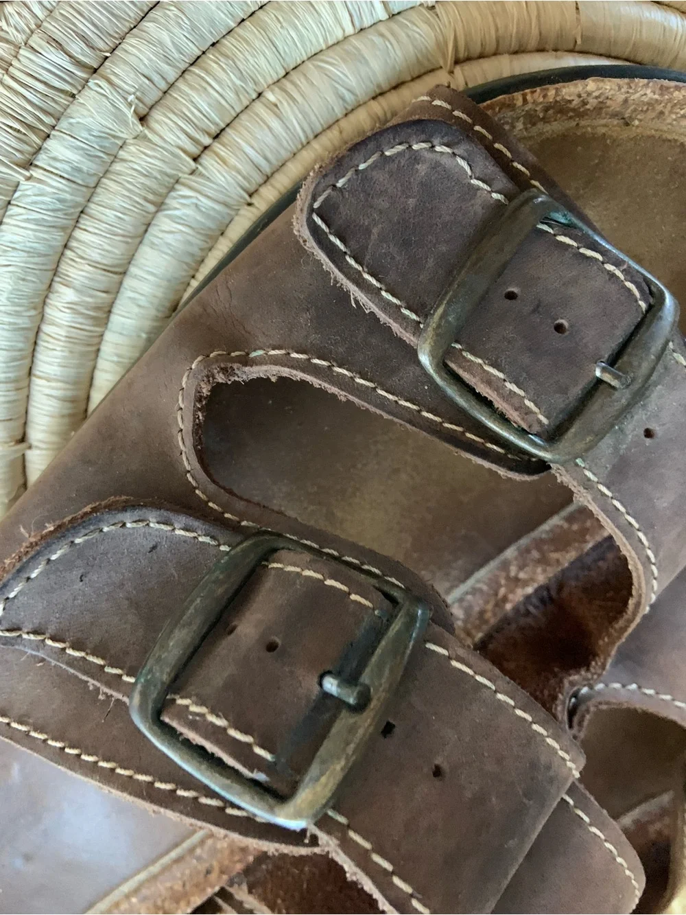 NUNN BUSH Brown Leather Buckle Slide Footbed Cork Sandals